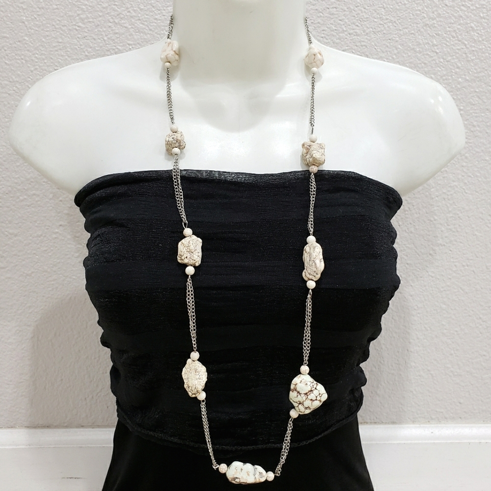 NEW boho marbled stone beaded necklace